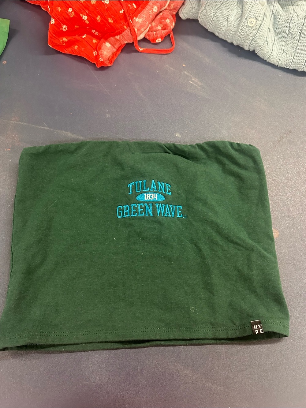 Tulane Green Wave Embroidered Tube Top - Dark Green